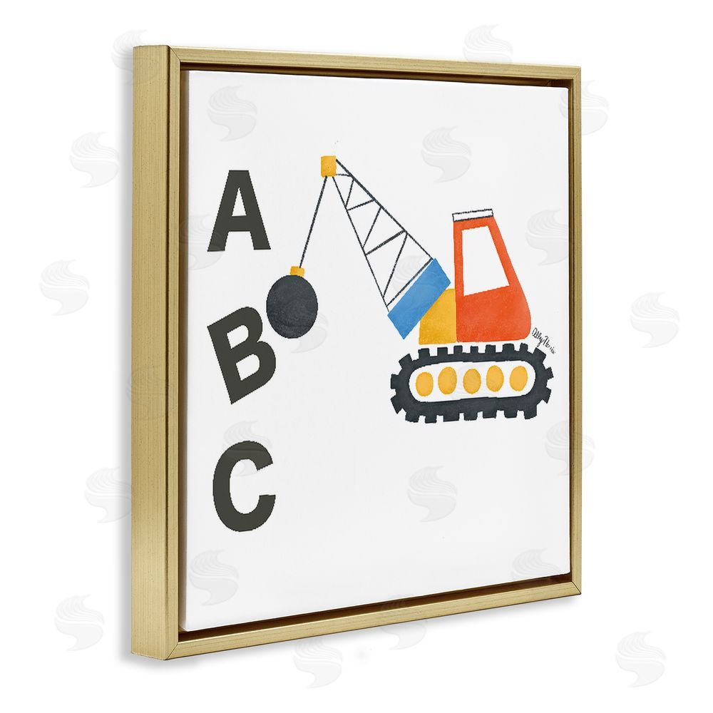 Allyson Norris ABC Construction Crane Gold Floating Frame Canvas Wall Art Print