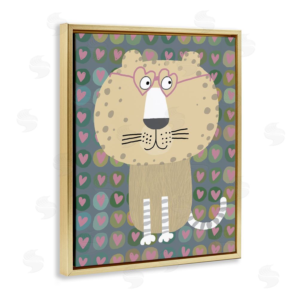 Carla Daly Cheetah Hearts Whimsy Gold Floating Frame Canvas Wall Art Print