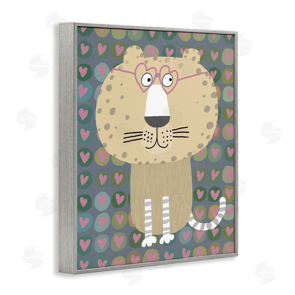 Carla Daly Cheetah Hearts Whimsy Gray Framed Giclee Wall Art Print