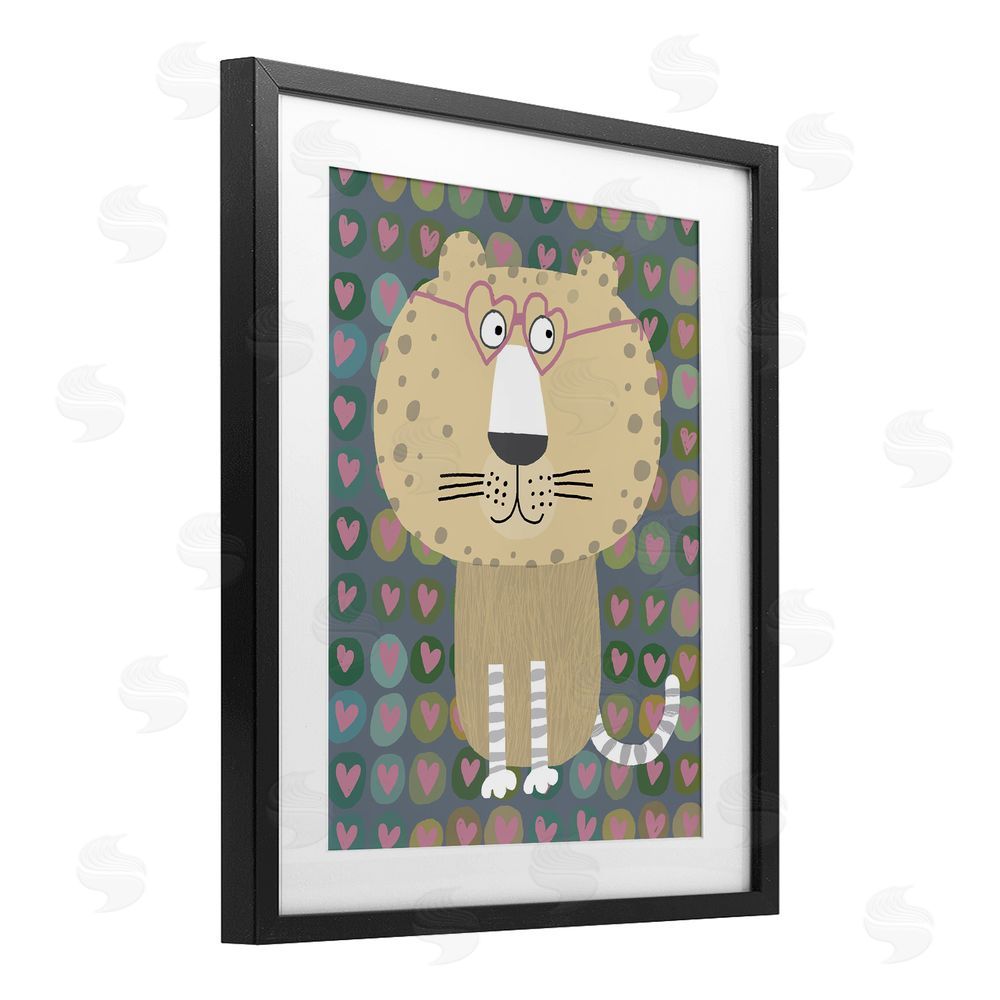 Carla Daly Cheetah Hearts Whimsy Black Framed Print Under Glass Wall Art