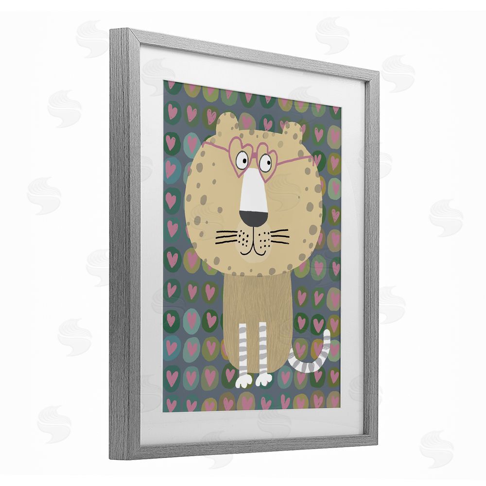 Carla Daly Cheetah Hearts Whimsy Gray Framed Print Under Glass Wall Art