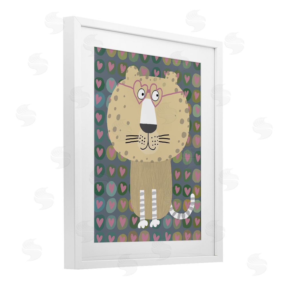 Carla Daly Cheetah Hearts Whimsy White Framed Print Under Glass Wall Art