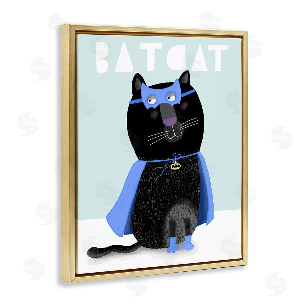 Carla Daly Bat Cat Fun Costume Gold Floating Frame Canvas Wall Art Print