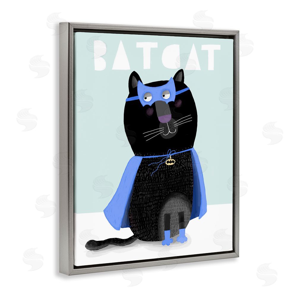 Carla Daly Bat Cat Fun Costume Gray Floating Frame Canvas Wall Art Print