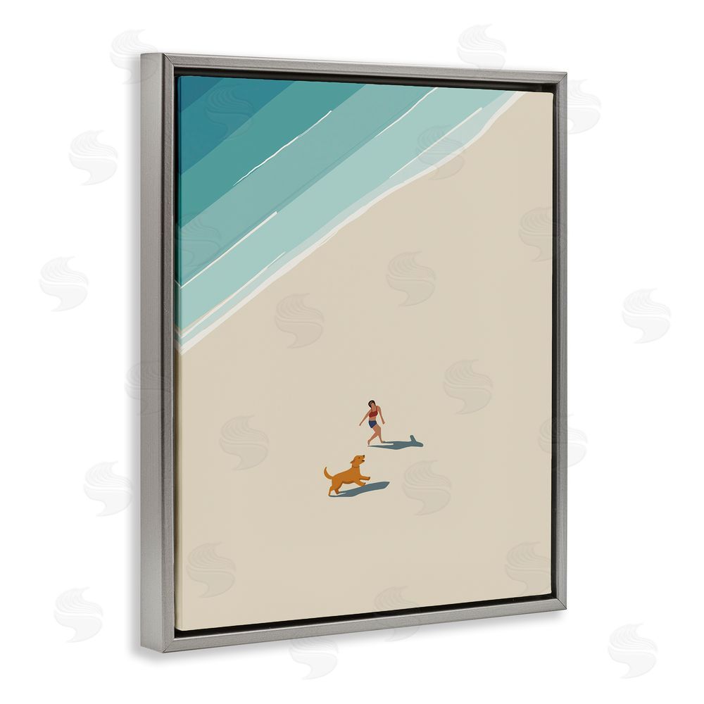 Omar Escalante Beach Frolic in the Sunshine Gray Floating Frame Canvas Wall Art Print