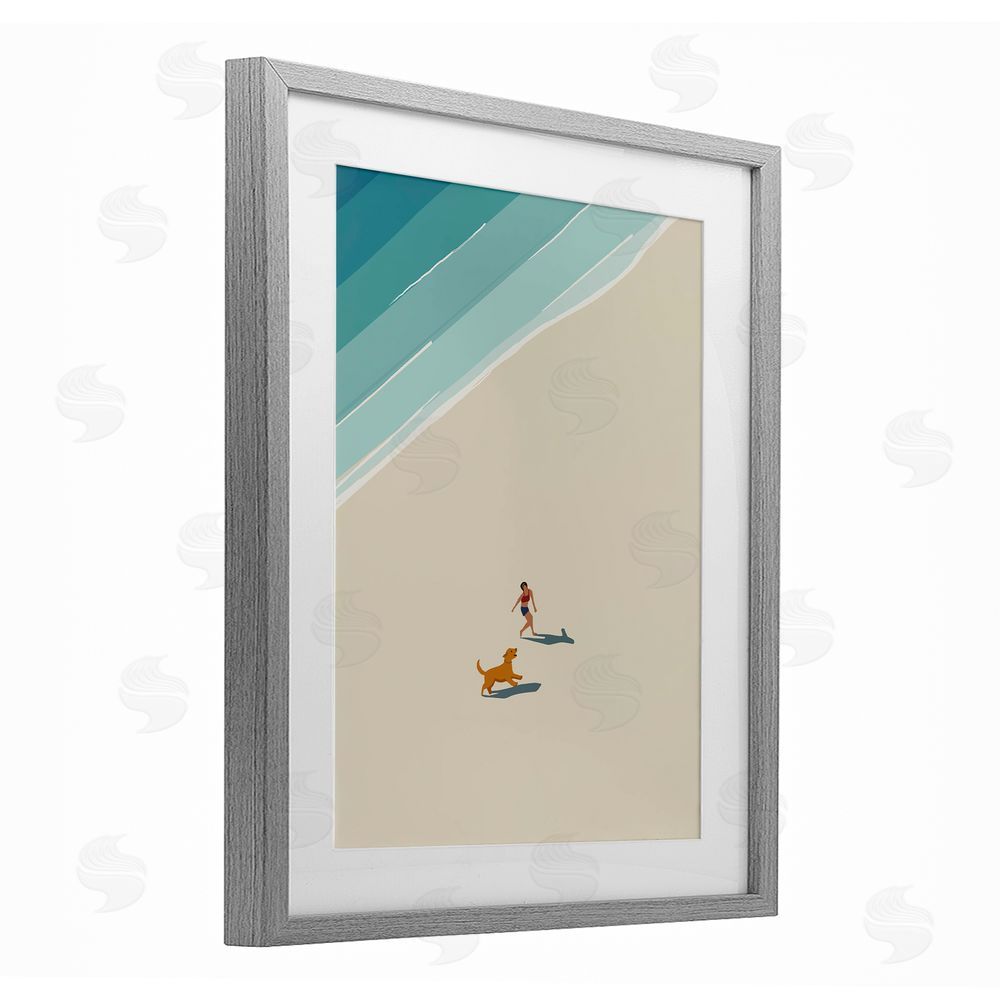 Omar Escalante Beach Frolic in the Sunshine Gray Framed Print Under Glass Wall Art