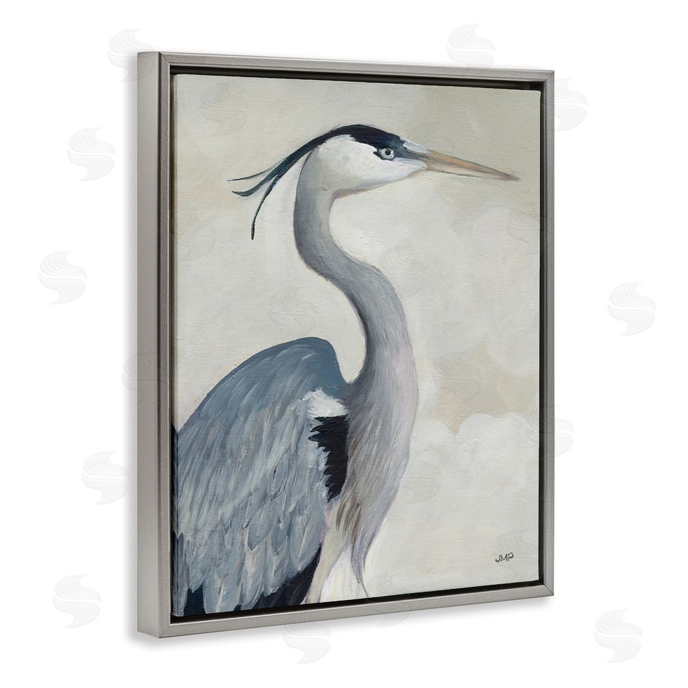 Julia Purinton Coastal Bird Over Neutral Clouds Gray Floating Frame Canvas Wall Art Print