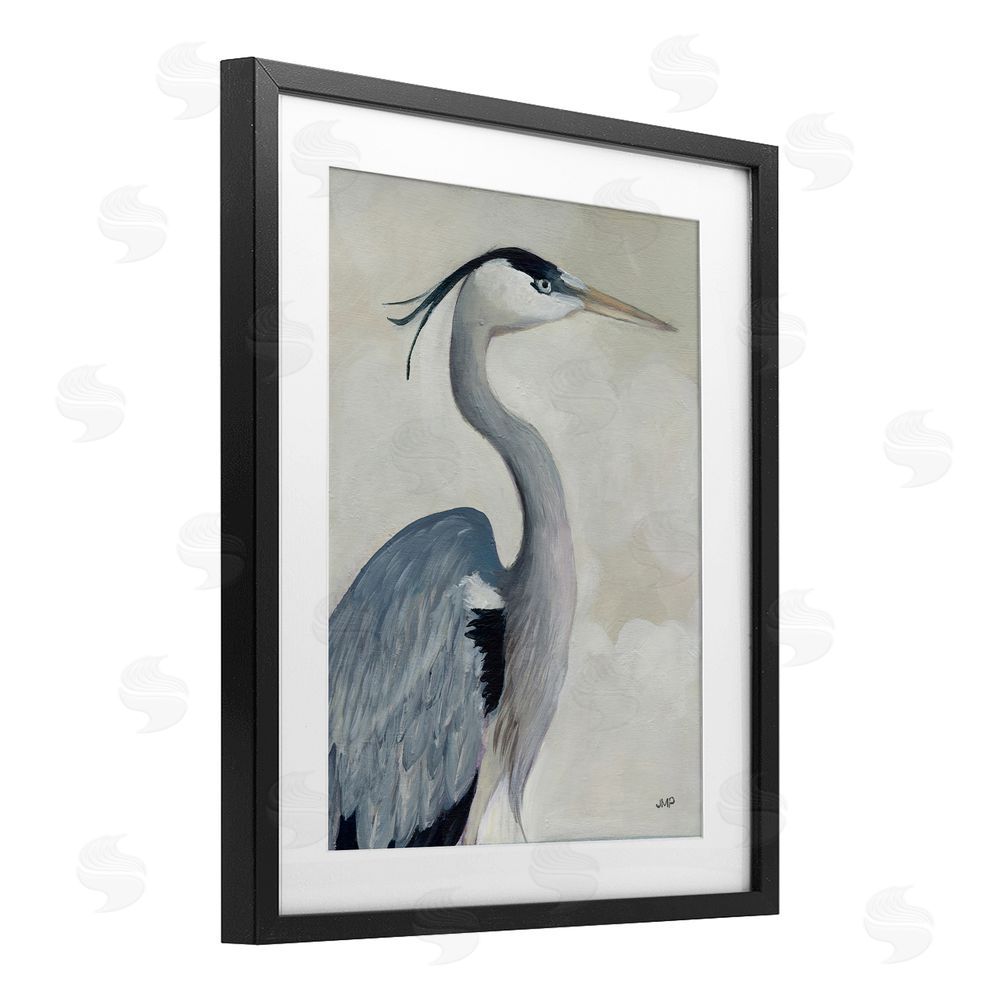 Julia Purinton Coastal Bird Over Neutral Clouds Black Framed Print Under Glass Wall Art