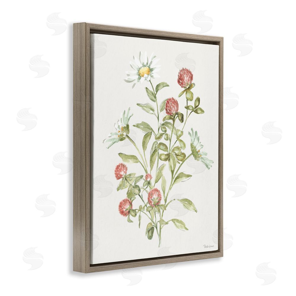 Beth Grove Blooming Leafy Florals Brown Floating Frame Canvas Wall Art Print