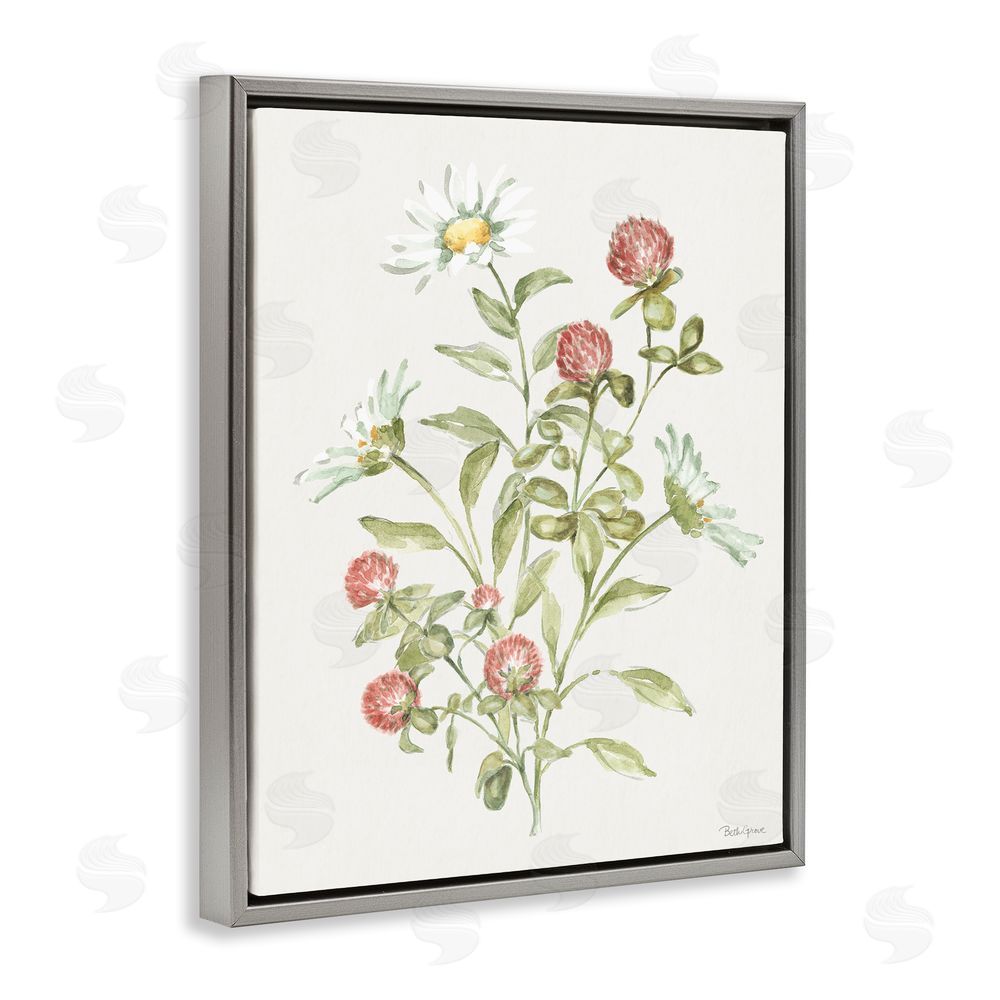 Beth Grove Blooming Leafy Florals Gray Floating Frame Canvas Wall Art Print