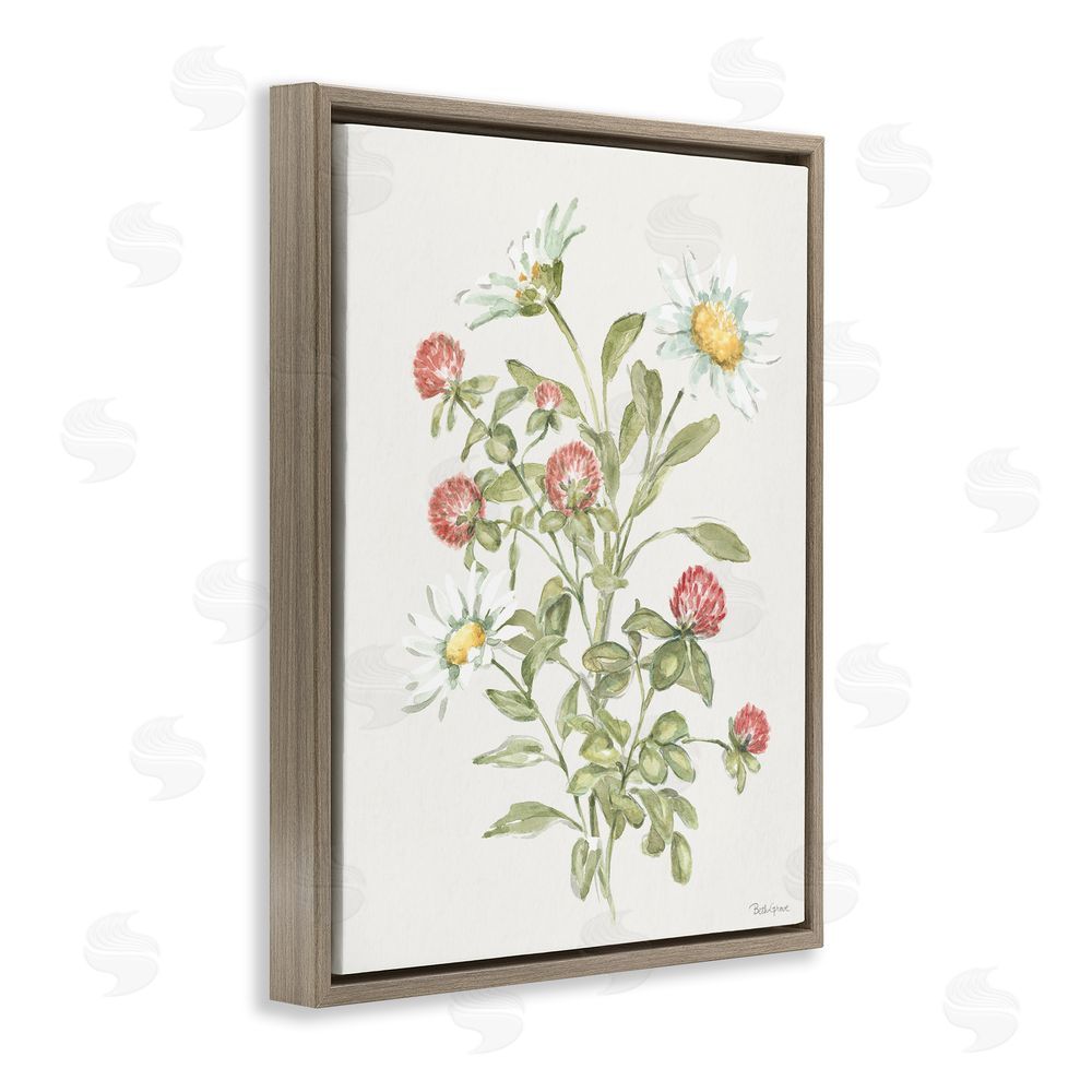 Beth Grove Blooming Pinks & Daisies Brown Floating Frame Canvas Wall Art Print