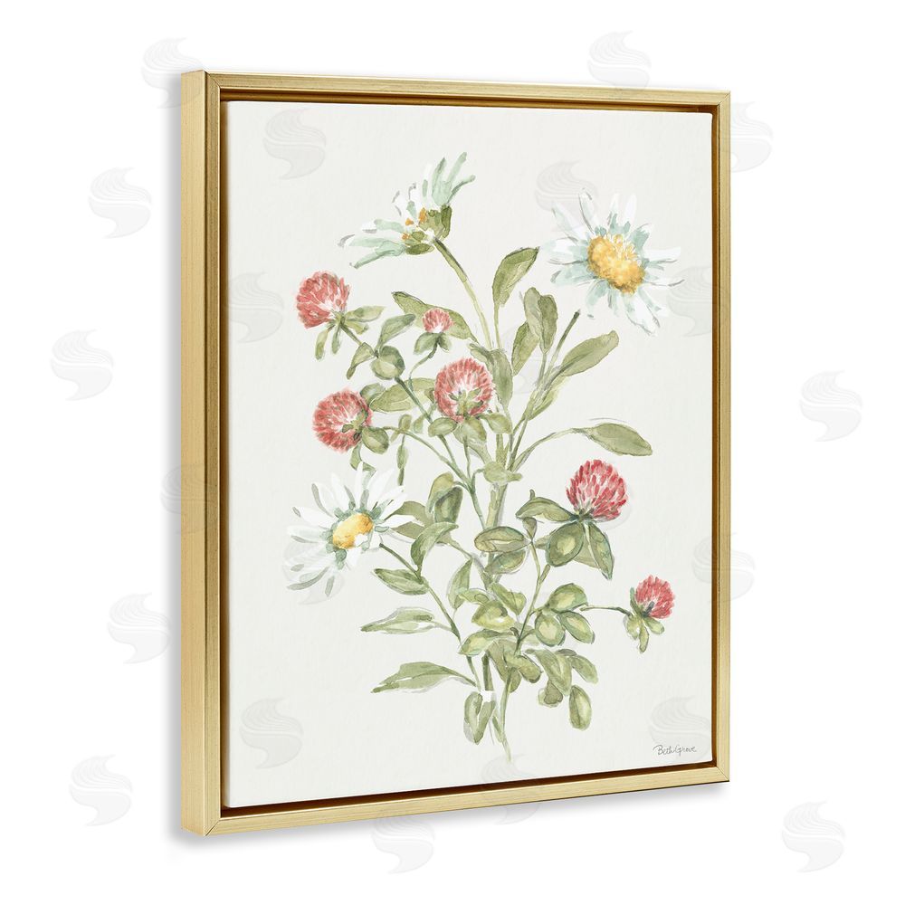 Beth Grove Blooming Pinks & Daisies Gold Floating Frame Canvas Wall Art Print