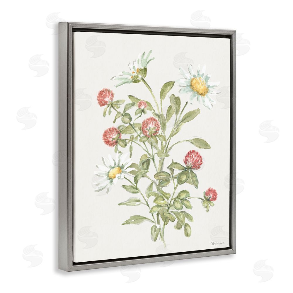 Beth Grove Blooming Pinks & Daisies Gray Floating Frame Canvas Wall Art Print