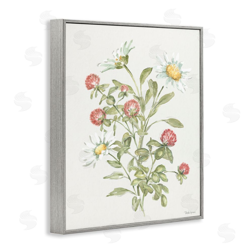 Beth Grove Blooming Pinks & Daisies Gray Framed Giclee Wall Art Print