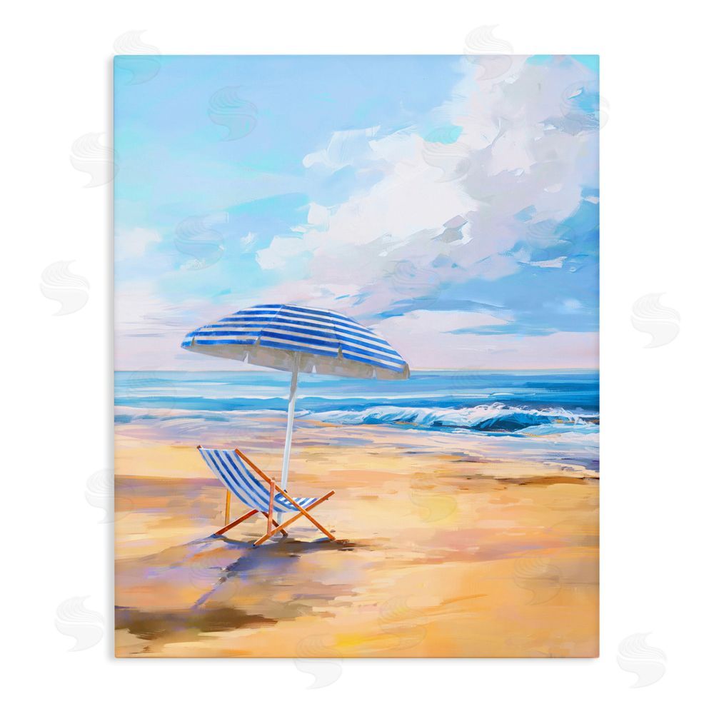 Ziwei Li Blue Beach Chair Relaxation Stretched Canvas Wall Art Print