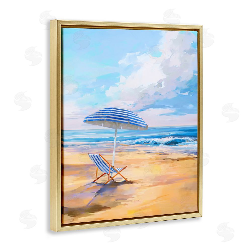 Ziwei Li Blue Beach Chair Relaxation Gold Floating Frame Canvas Wall Art Print