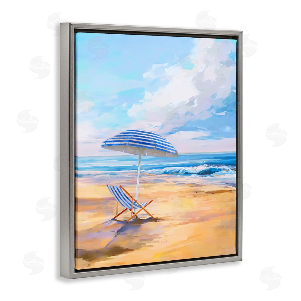 Ziwei Li Blue Beach Chair Relaxation Gray Floating Frame Canvas Wall Art Print