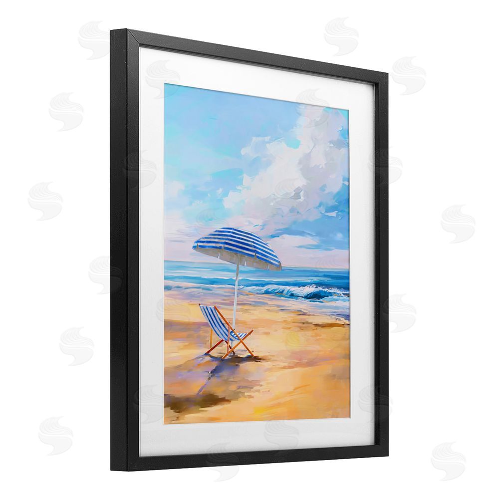 Ziwei Li Blue Beach Chair Relaxation Black Framed Print Under Glass Wall Art
