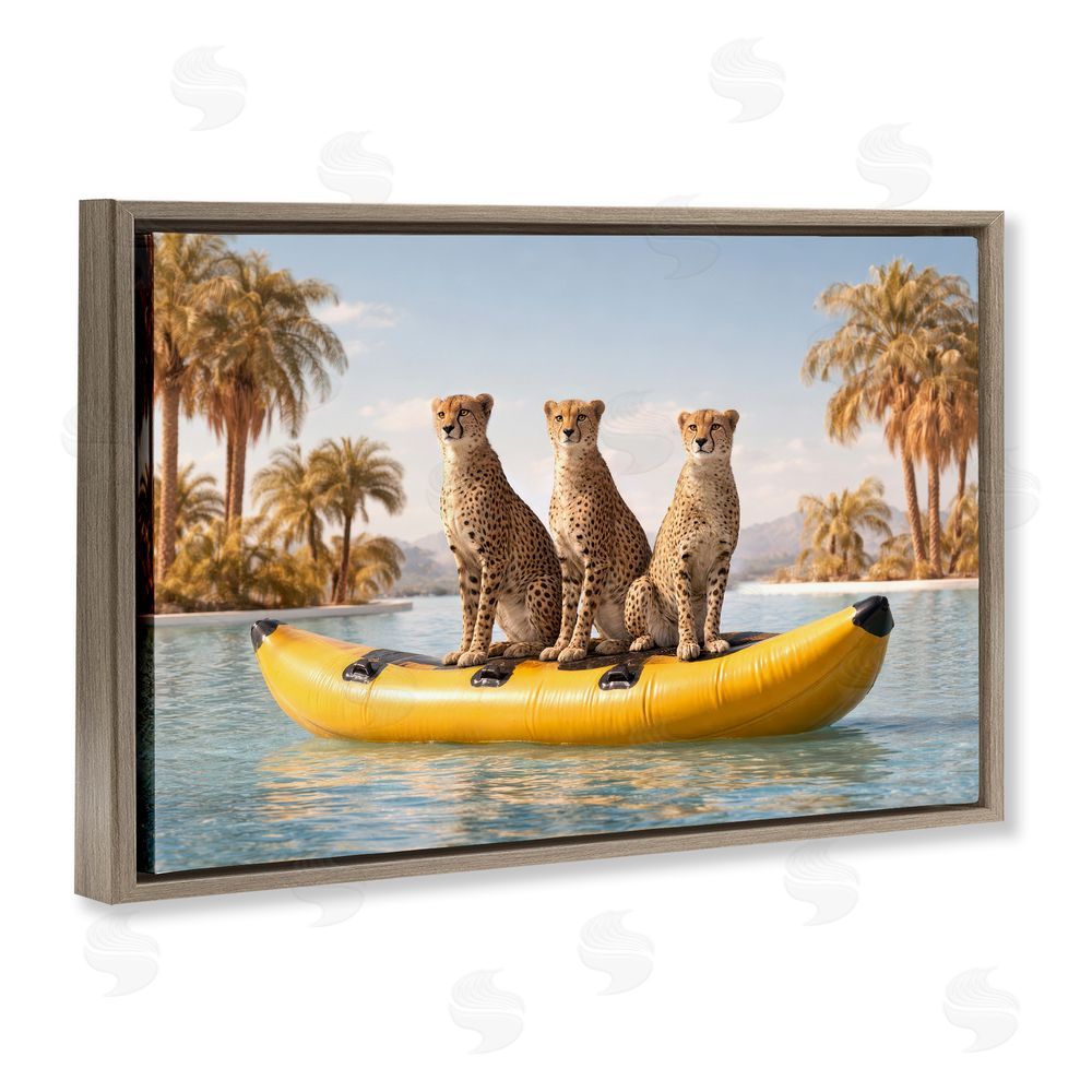 Ziwei Li Cheetah Trio on Float Brown Floating Frame Canvas Wall Art Print