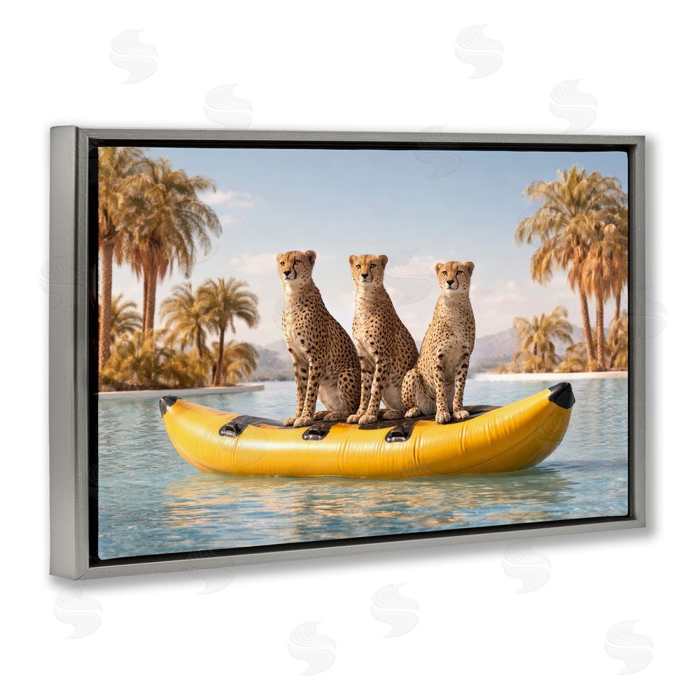 Ziwei Li Cheetah Trio on Float Gray Floating Frame Canvas Wall Art Print