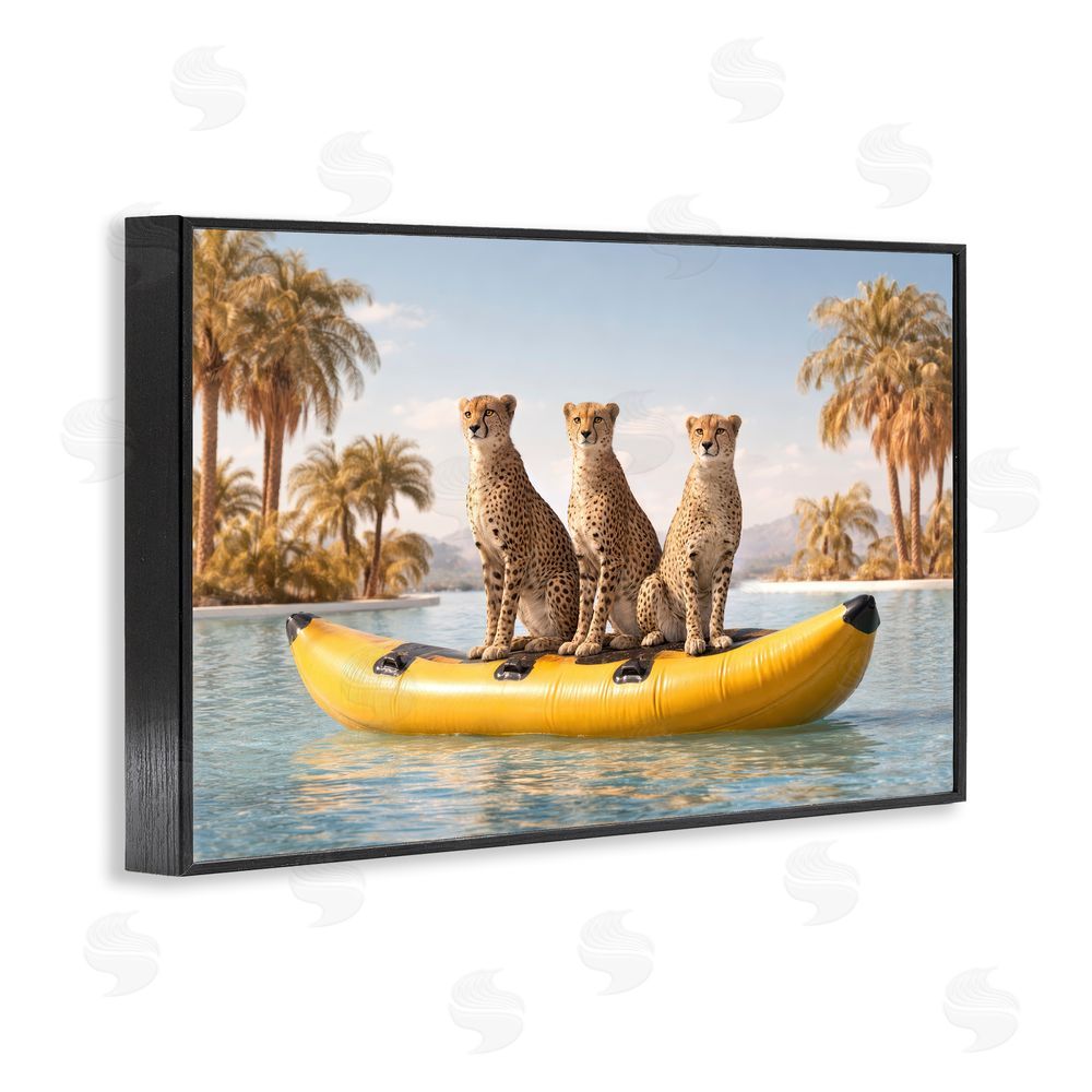 Ziwei Li Cheetah Trio on Float Black Framed Giclee Wall Art Print