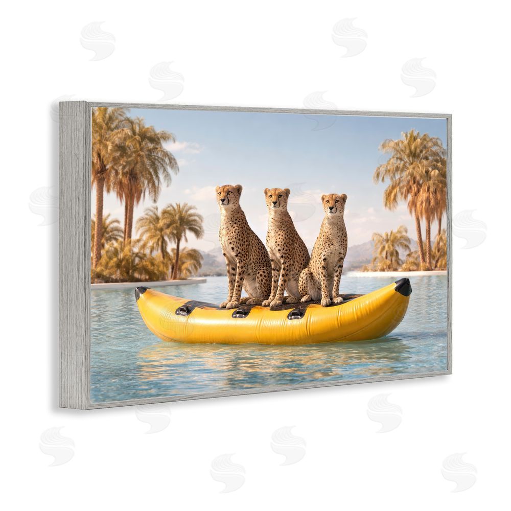Ziwei Li Cheetah Trio on Float Gray Framed Giclee Wall Art Print