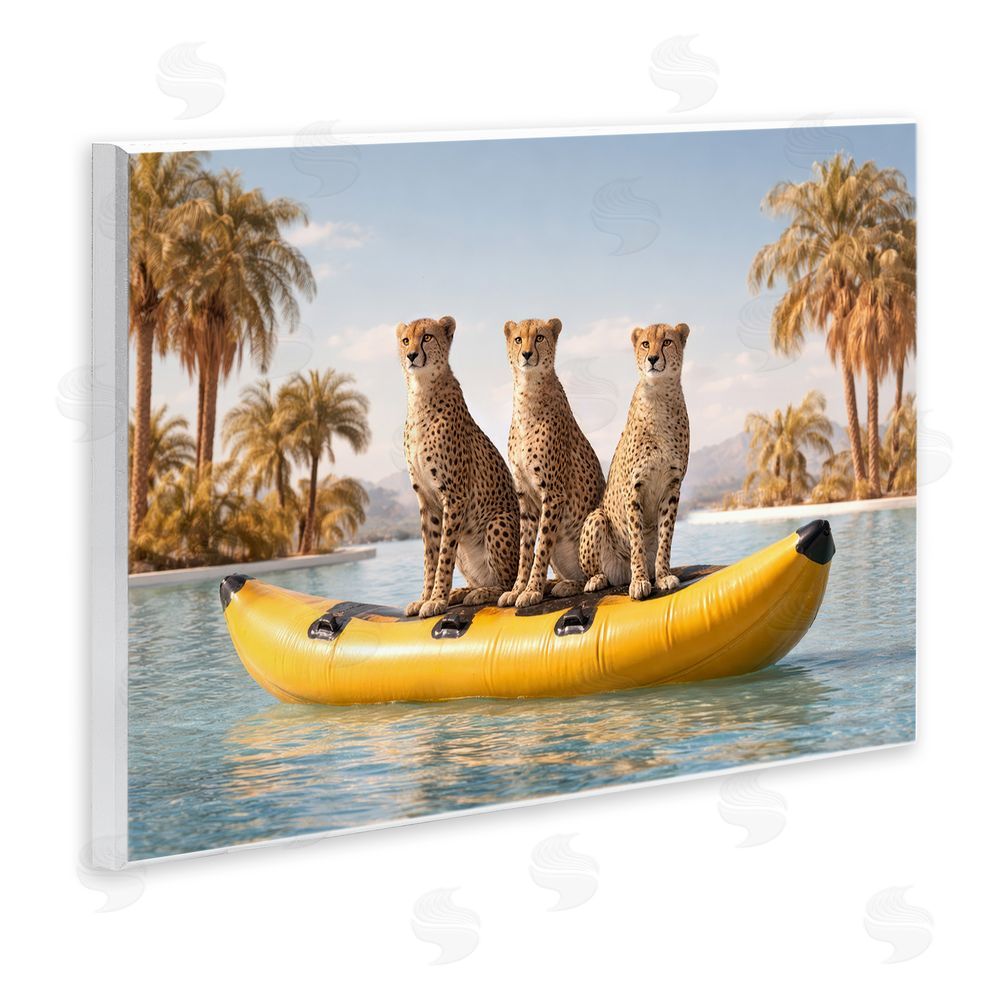Ziwei Li Cheetah Trio on Float Wooden Wall Plaque Art Print