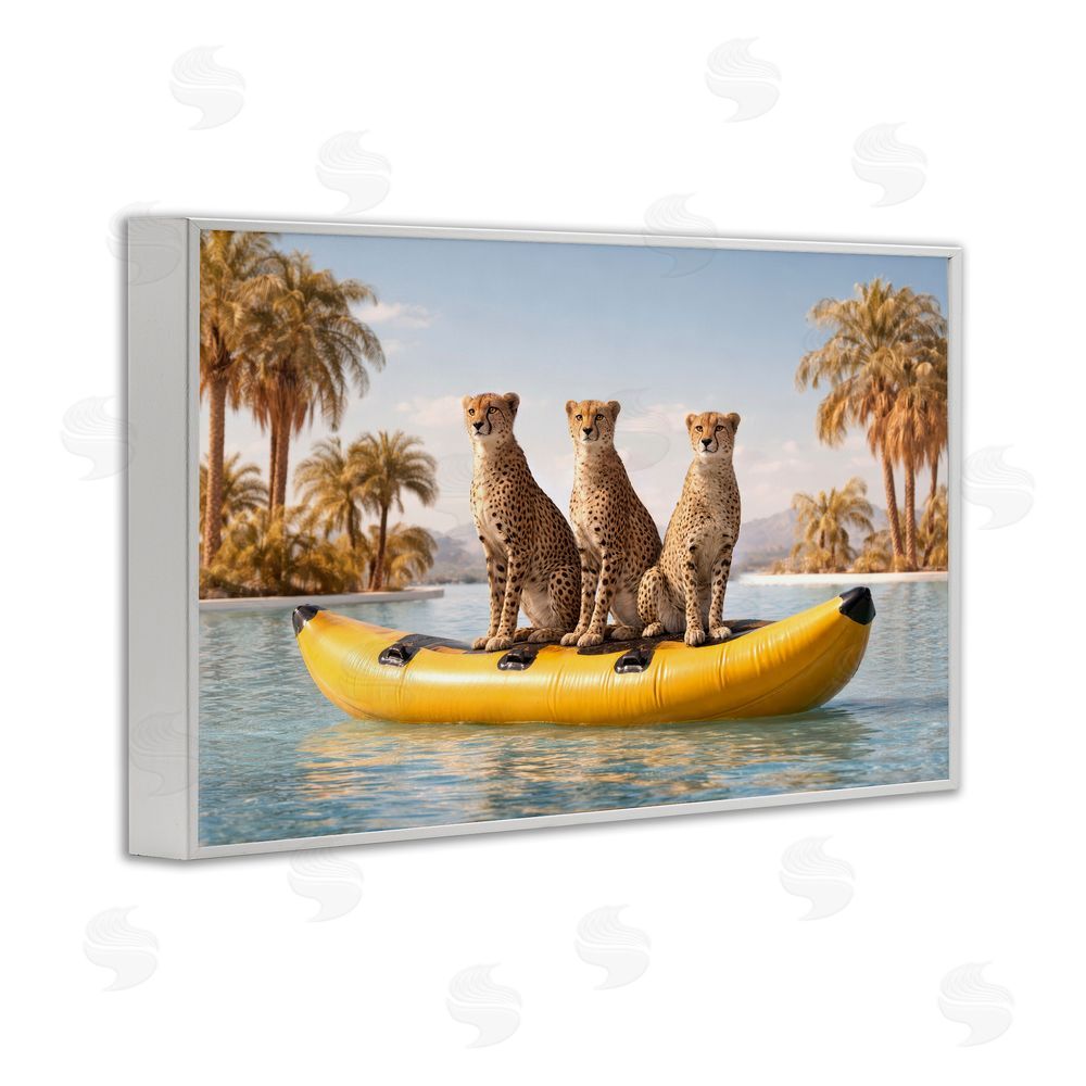 Ziwei Li Cheetah Trio on Float White Framed Giclee Wall Art Print