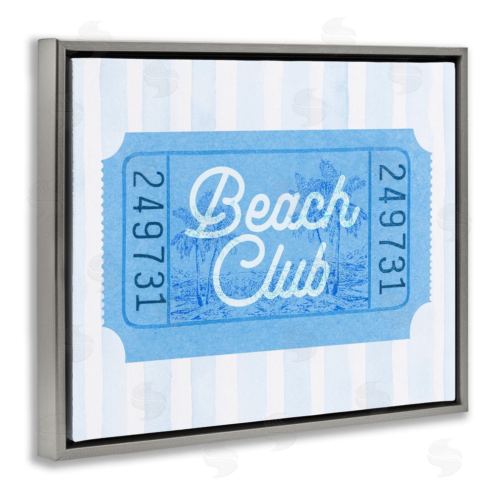 Lil' Rue Beach Club Ticket Gray Floating Frame Canvas Wall Art Print
