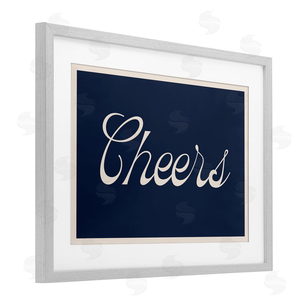 Lil' Rue Cheers Vintage Script Gray Framed Print Under Glass Wall Art