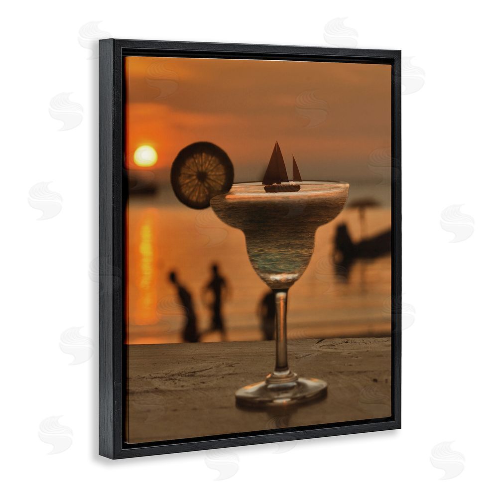 Lil' Rue Coastal Margarita Silhouette Black Floating Frame Canvas Wall Art Print