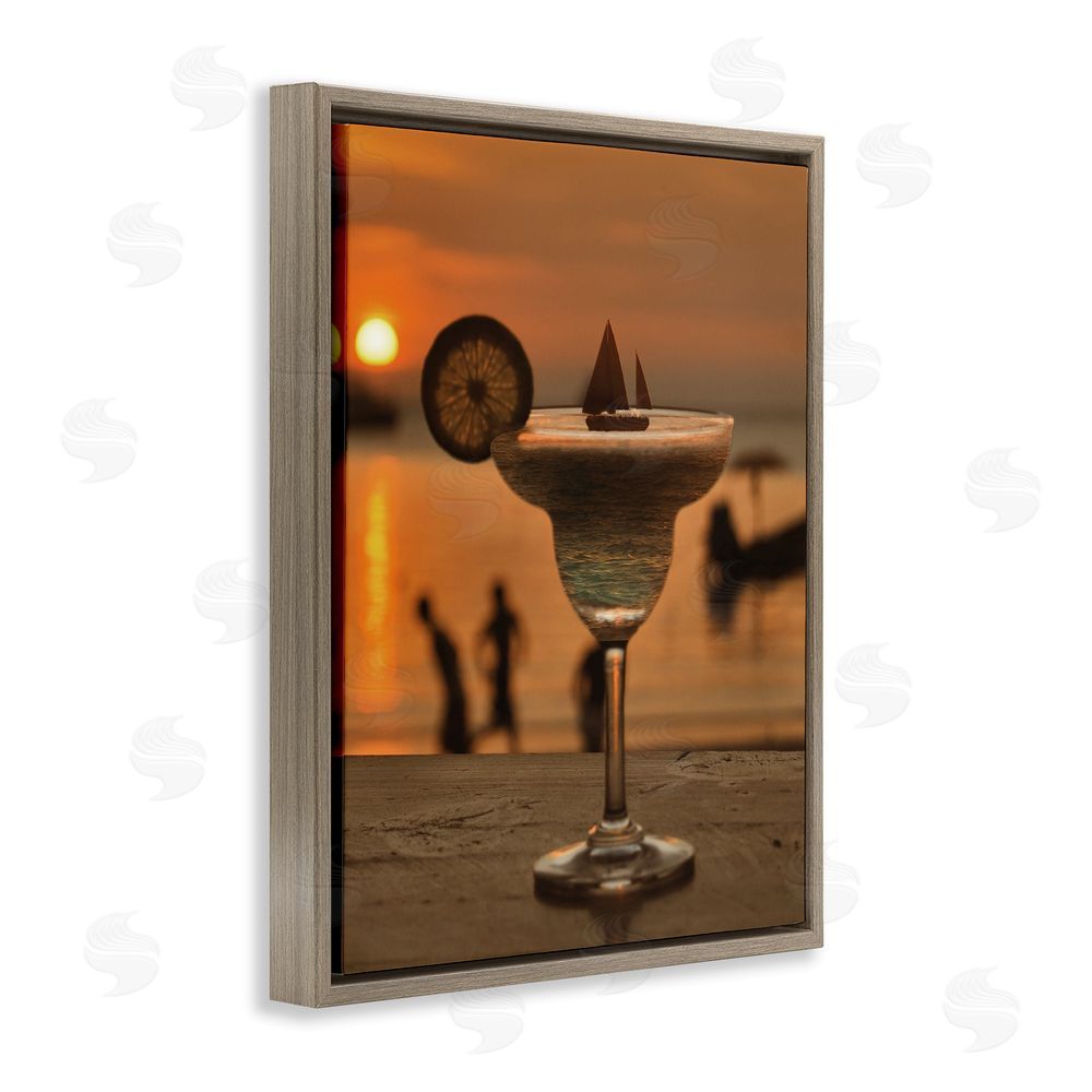 Lil' Rue Coastal Margarita Silhouette Brown Floating Frame Canvas Wall Art Print