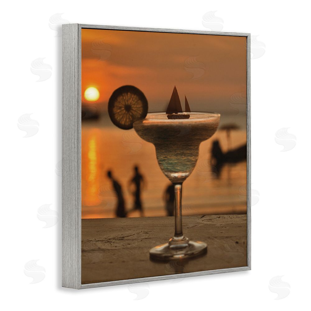 Lil' Rue Coastal Margarita Silhouette Gray Framed Giclee Wall Art Print