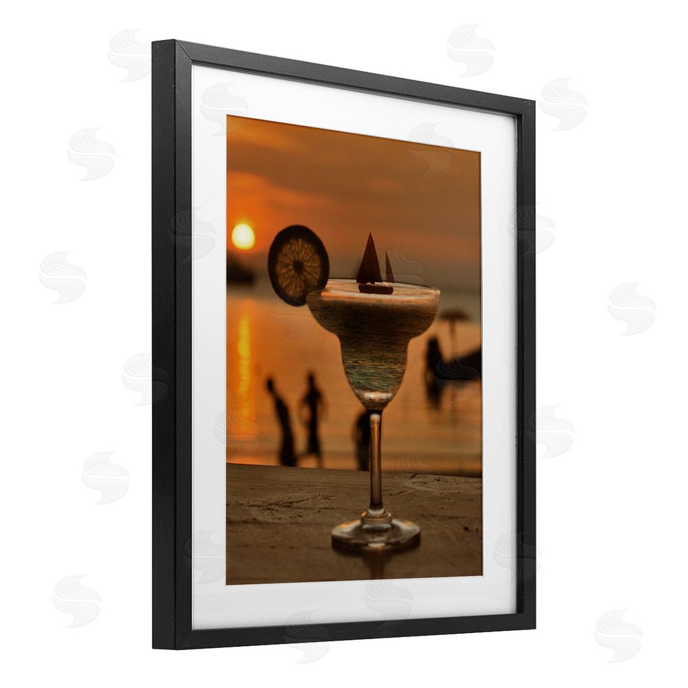 Lil' Rue Coastal Margarita Silhouette Black Framed Print Under Glass Wall Art