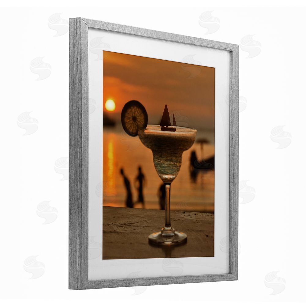 Lil' Rue Coastal Margarita Silhouette Gray Framed Print Under Glass Wall Art