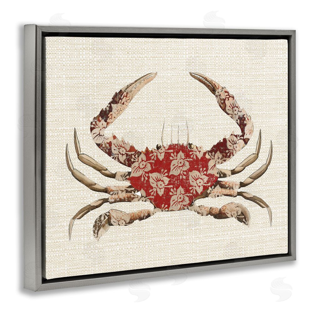 Lil' Rue Boho Patterned Crab Gray Floating Frame Canvas Wall Art Print