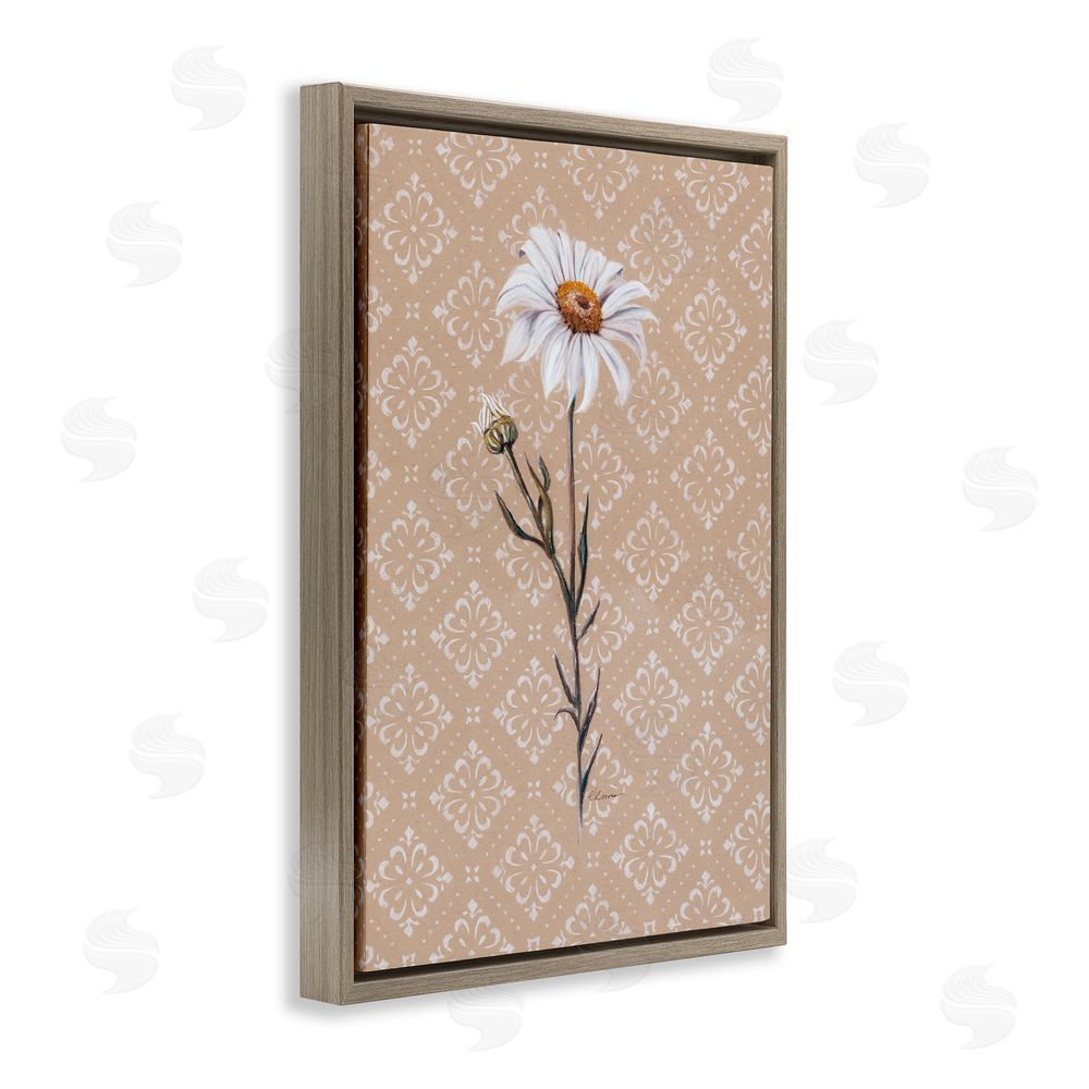 Cady Driver Boho Sprig of Daisy Brown Floating Frame Canvas Wall Art Print