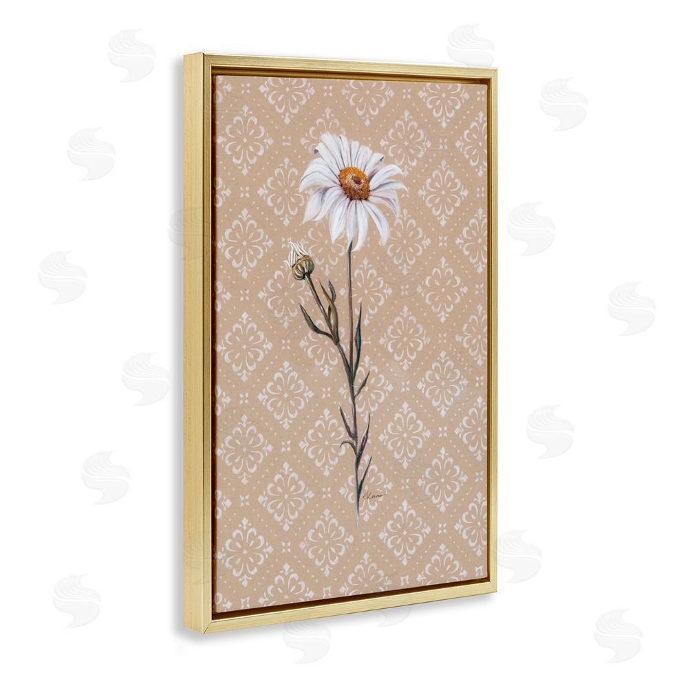 Cady Driver Boho Sprig of Daisy Gold Floating Frame Canvas Wall Art Print