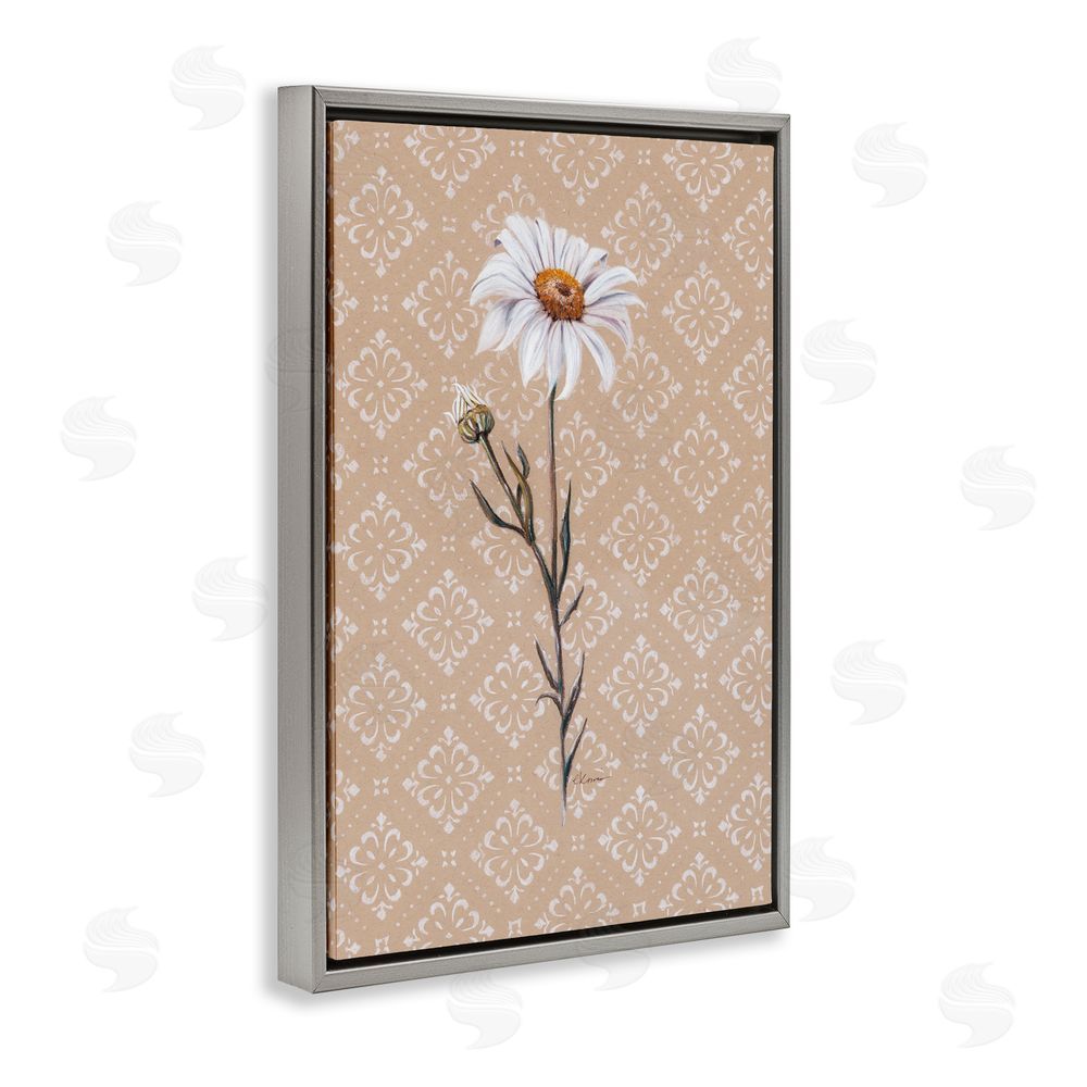 Cady Driver Boho Sprig of Daisy Gray Floating Frame Canvas Wall Art Print