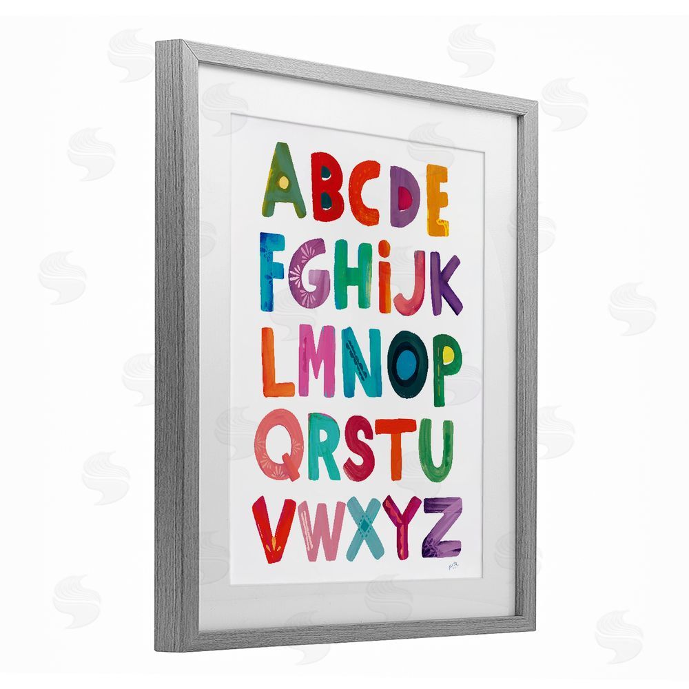 Kirsten Mohr Alphabet Letters in Fun Hues Gray Framed Print Under Glass Wall Art