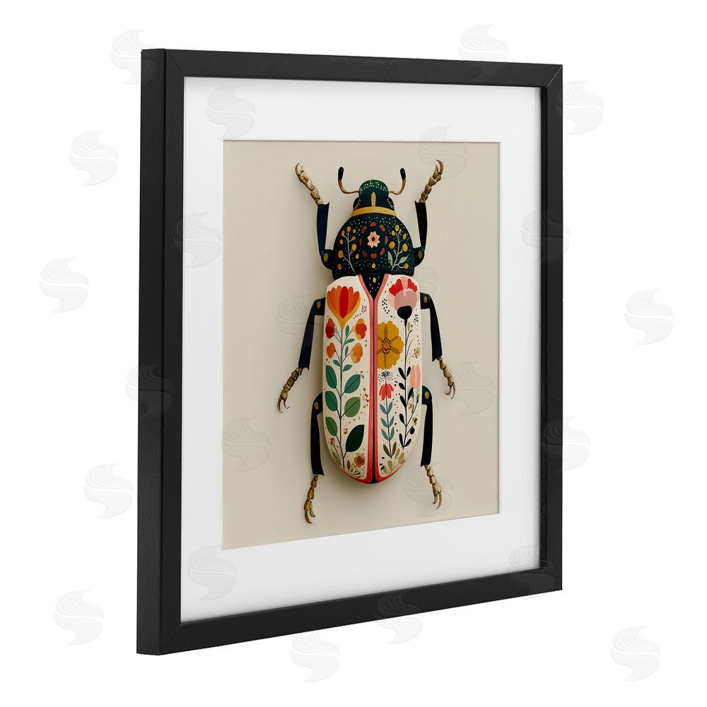 A Barefoot Stylist Boho Beetle with Florals Black Framed Print Under Glass Wall Art