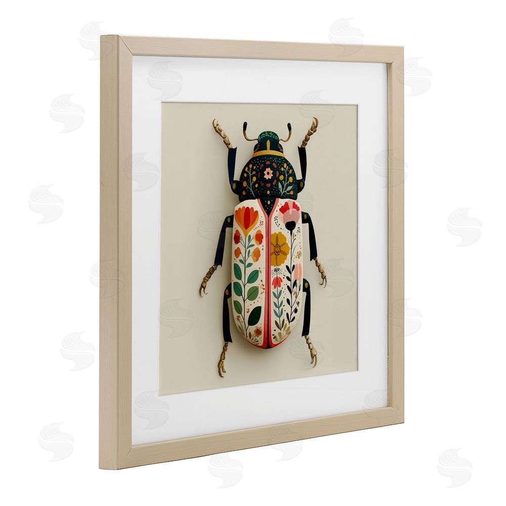 A Barefoot Stylist Boho Beetle with Florals Brown Framed Print Under Glass Wall Art
