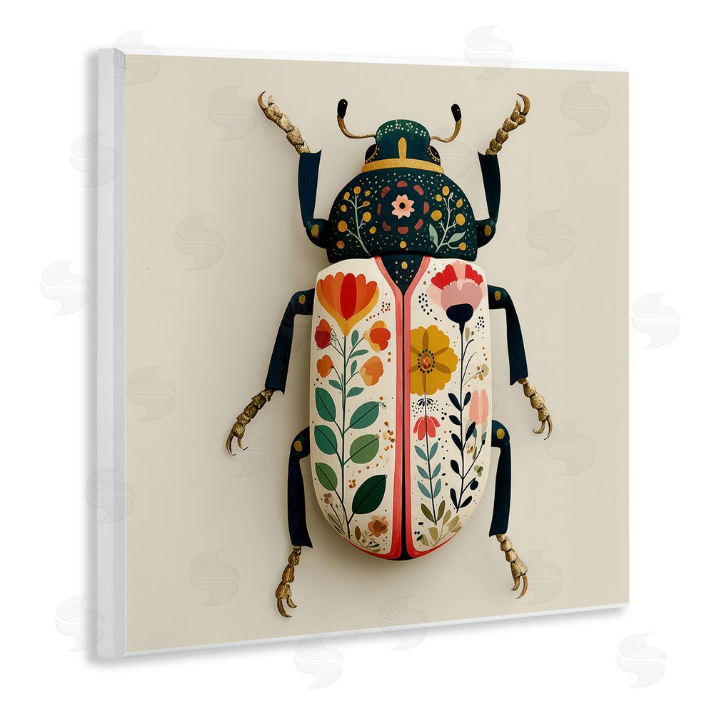 A Barefoot Stylist Boho Beetle with Florals Wooden Wall Plaque Art Print