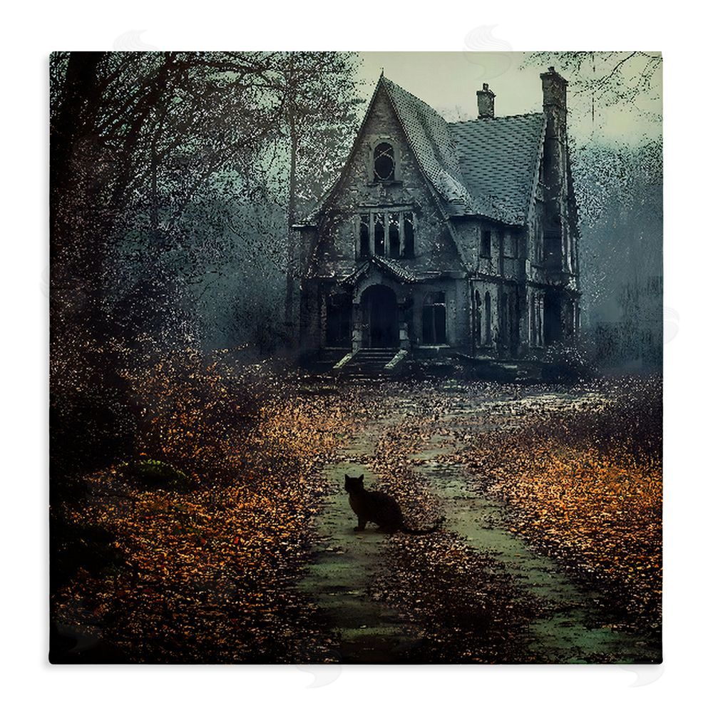 Jacky Ngan Cat at Eerie Haunted Mansion Stretched Canvas Wall Art Print