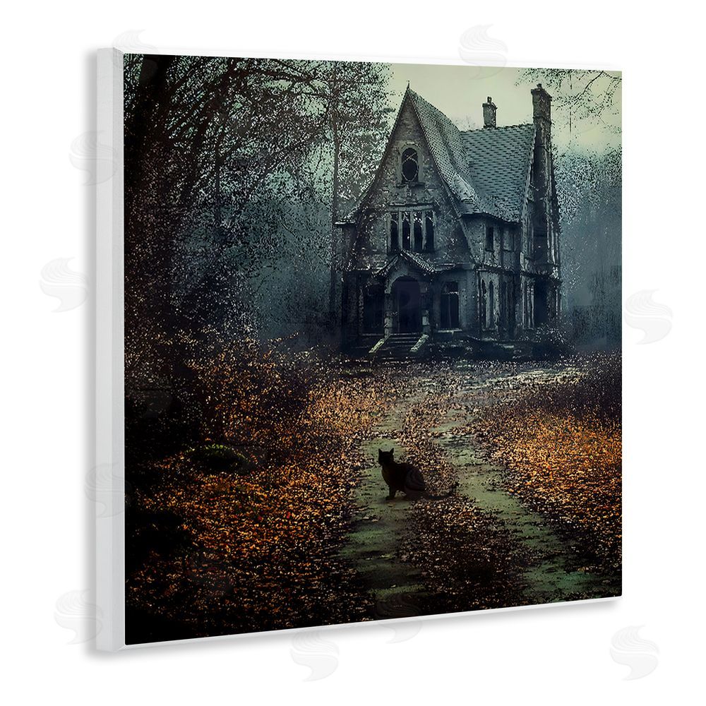 Jacky Ngan Cat at Eerie Haunted Mansion Wooden Wall Plaque Art Print