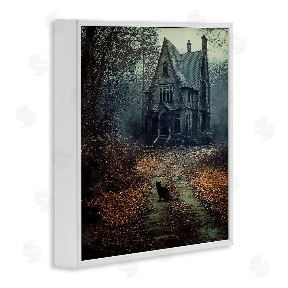 Jacky Ngan Cat at Eerie Haunted Mansion White Framed Giclee Wall Art Print
