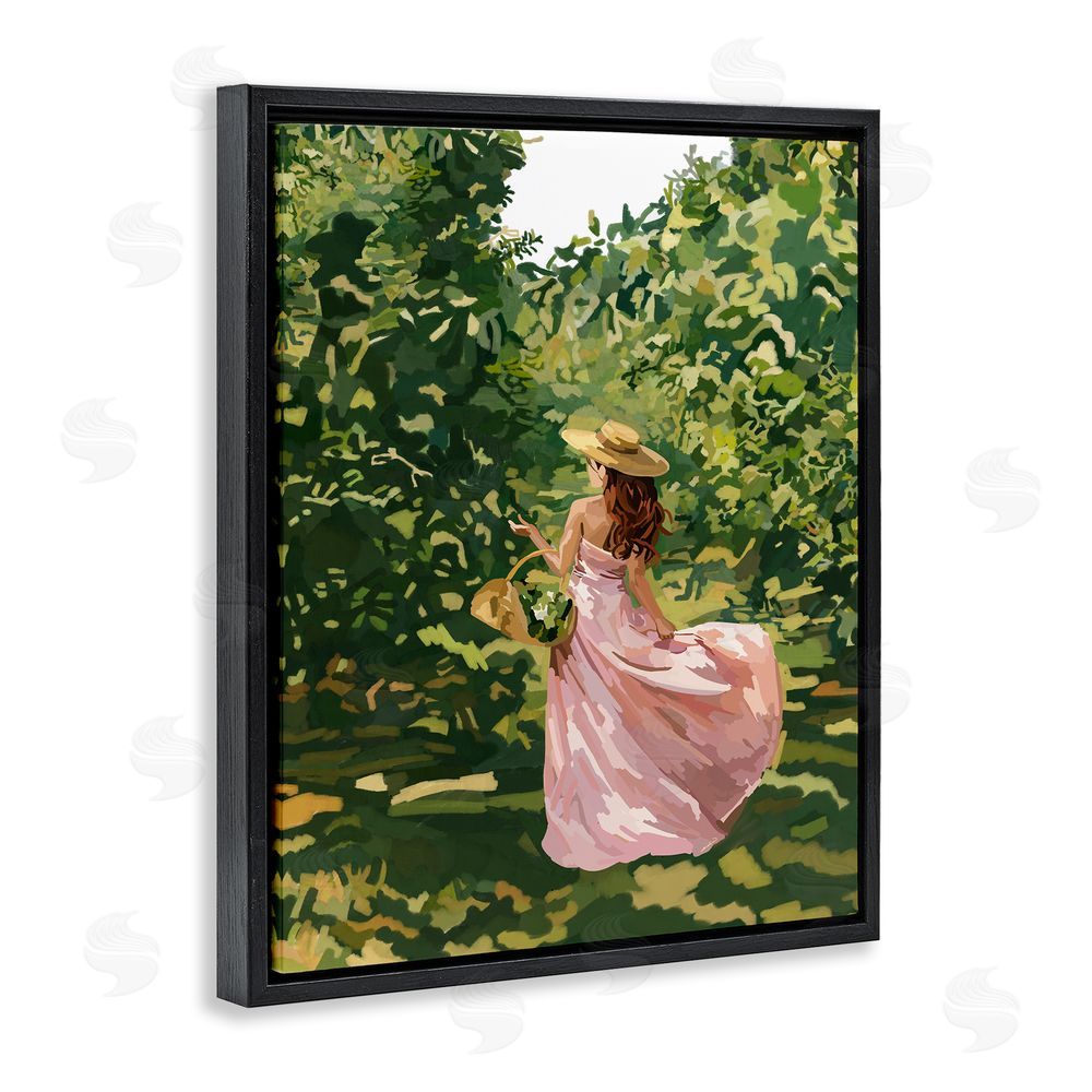 Amelia Noyes Brunette Flower Picking in Field Black Floating Frame Canvas Wall Art Print
