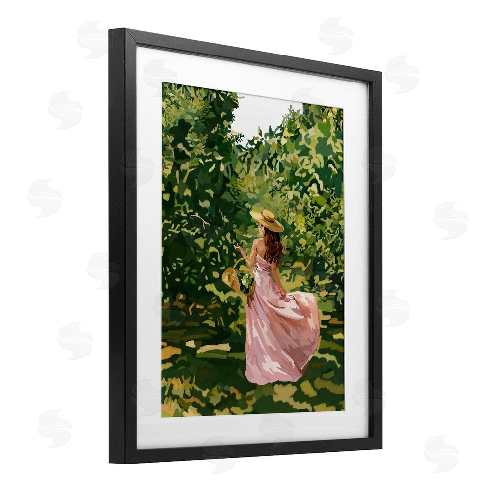 Amelia Noyes Brunette Flower Picking in Field Black Framed Print Under Glass Wall Art