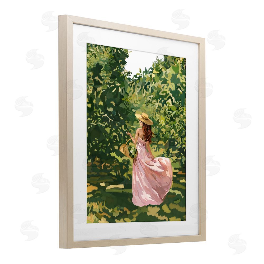 Amelia Noyes Brunette Flower Picking in Field Brown Framed Print Under Glass Wall Art