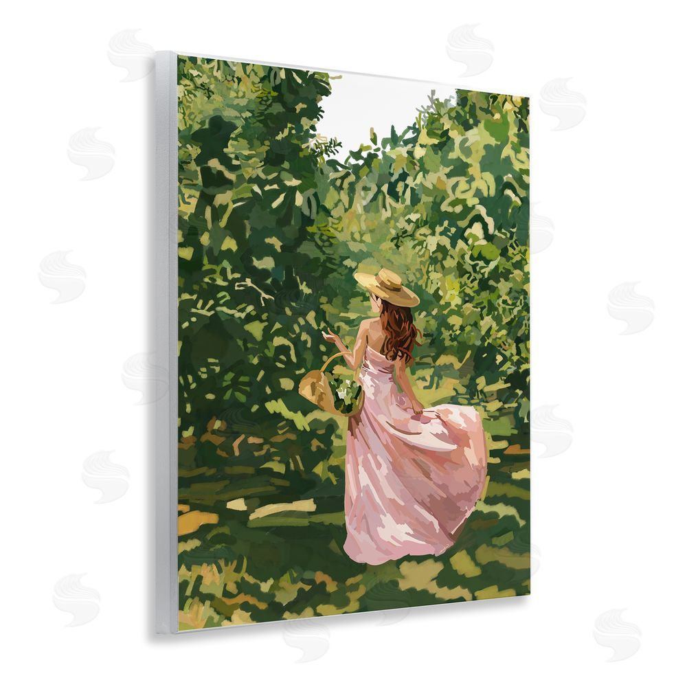 Amelia Noyes Brunette Flower Picking in Field Wooden Wall Plaque Art Print